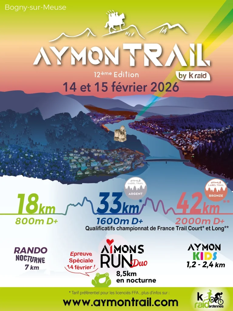 Affiche de l'Aymon trail 2026 à Bogny-sur-Meuse dans les Ardennes