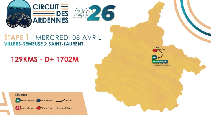 Tracé de la course du Circuit des Ardennes 2025 du 8 avril (jour 1) - cyclisme