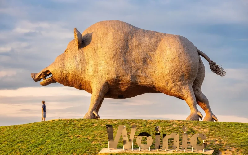 Woinic, sculpture monumentale en acier, le plus grand sanglier du monde, à Saulces-Monclin dans les Ardennes